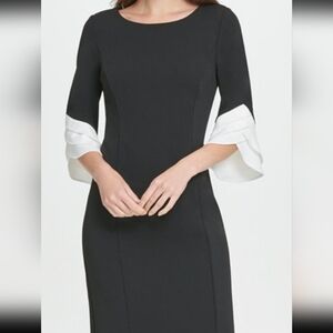 DKNY BLACK SHEATH DRESS W/TRIPLE RUFFLE SLEEVE SZ 6